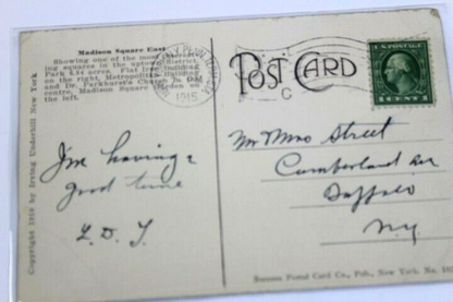 Antique Photo-Lithograph Postcard 1910 Madison Square East New York