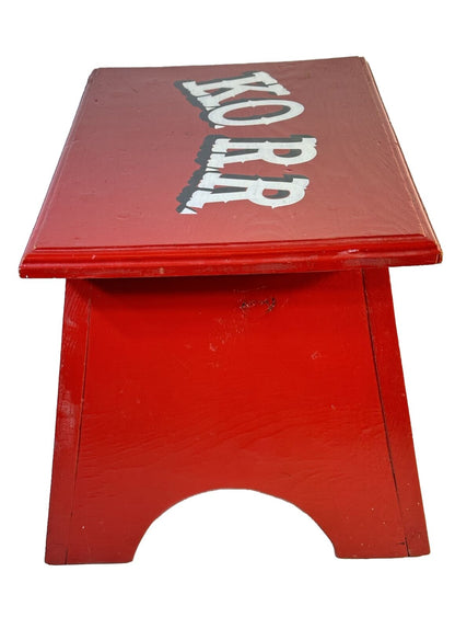 Vtg Handmade Child Kid Wood Step Stool  1960's Wooden Red Sturdy large 12" x 16"