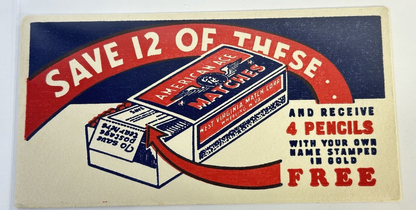 Vtg 1930s American Ace Matches Advertising Blotter West Virginia Match Corp