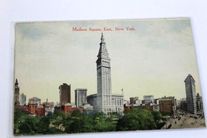 Antique Photo-Lithograph Postcard 1910 Madison Square East New York