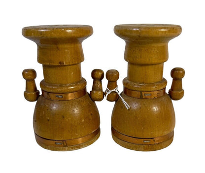 Vintage Wood Robot Salt and Pepper Shakers Made in Japan Mid Century Cork Bottom