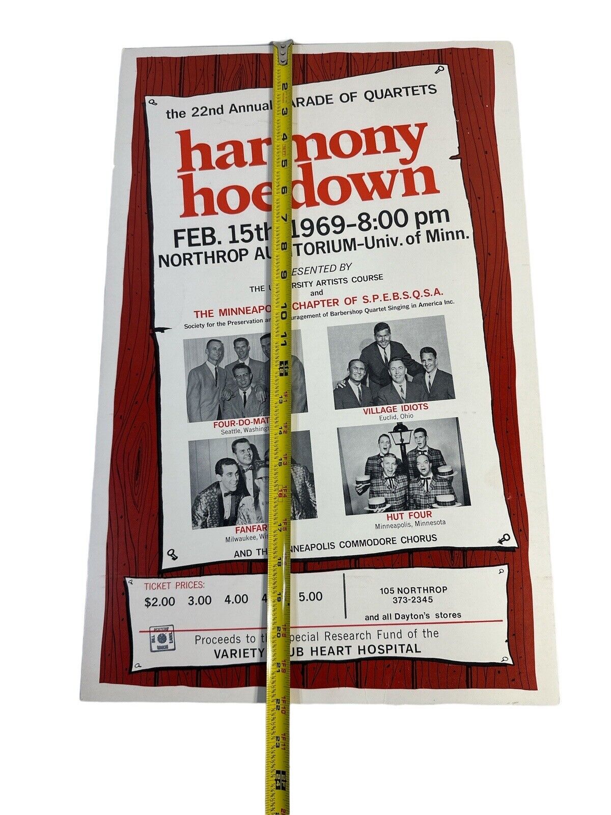 1969  Harmony Hoedown 22nd Annual Memorial Auditorium U Of MN Window Card Poster
