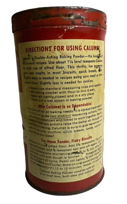 Vtg Empty 1 Lb Calumet Baking Powder Advertising Tin General Foods NY 1945-55