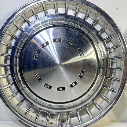 Pair Of 14” Vintage Dodge Hubcaps Black Lettering And Chrome
