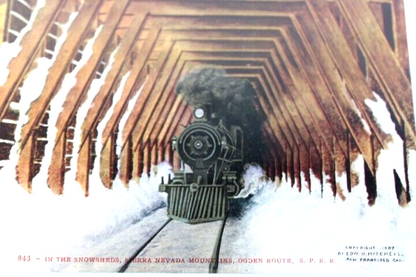 Antique Photo-Lithograph Postcard 1907 In the snowshed Sierra Nevada Ogden Route