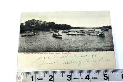 Antique RPPC Photo 1909 posted postcard Boating on Rock River Dixon Illinois