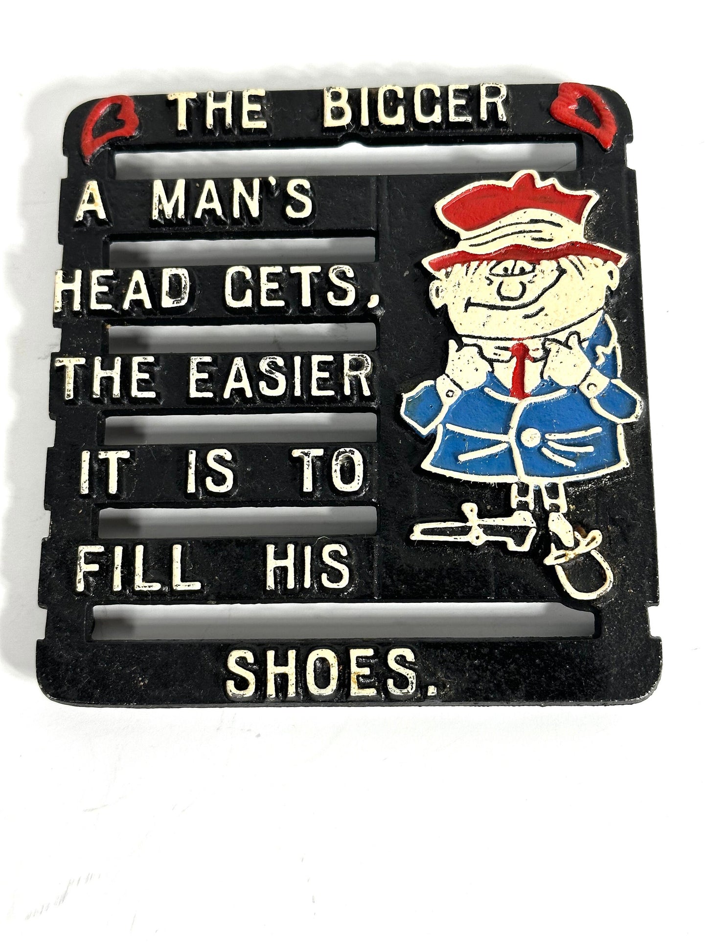 Vintage small cast iron 5" Trivits with funny sayings gag gift kitchen decor Folk Art